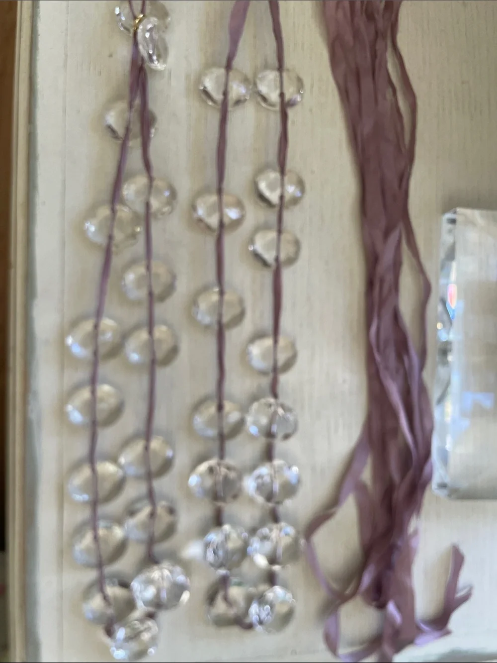 2 Crystal Bead Necklaces with Mauve Ribbon - Women Accessories
